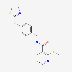 molecular formula C17H15N3O2S2 B2402728 2-(甲硫基)-N-(4-(噻唑-2-氧基)苄基)烟酰胺 CAS No. 2034378-28-2