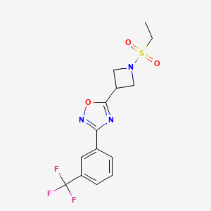 molecular formula C14H14F3N3O3S B2402772 5-(1-(Ethylsulfonyl)azetidin-3-yl)-3-(3-(trifluoromethyl)phenyl)-1,2,4-oxadiazole CAS No. 1351582-59-6