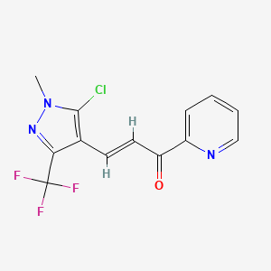 molecular formula C13H9ClF3N3O B2402790 (E)-3-[5-chloro-1-methyl-3-(trifluoromethyl)pyrazol-4-yl]-1-pyridin-2-ylprop-2-en-1-one CAS No. 477708-82-0
