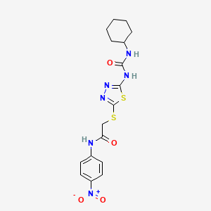 molecular formula C17H20N6O4S2 B2402798 2-((5-(3-cyclohexylureido)-1,3,4-thiadiazol-2-yl)thio)-N-(4-nitrophenyl)acetamide CAS No. 898436-55-0