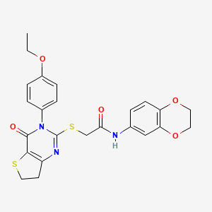 molecular formula C24H23N3O5S2 B2402807 N-(2,3-dihydrobenzo[b][1,4]dioxin-6-yl)-2-((3-(4-ethoxyphenyl)-4-oxo-3,4,6,7-tetrahydrothieno[3,2-d]pyrimidin-2-yl)thio)acetamide CAS No. 686772-42-9