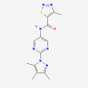 molecular formula C14H15N7OS B2402814 4-甲基-N-(2-(3,4,5-三甲基-1H-吡唑-1-基)嘧啶-5-基)-1,2,3-噻二唑-5-甲酰胺 CAS No. 1421459-68-8