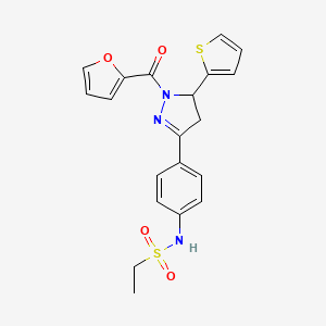 molecular formula C20H19N3O4S2 B2402821 N-(4-(1-(呋喃-2-羰基)-5-(噻吩-2-基)-4,5-二氢-1H-吡唑-3-基)苯基)乙磺酰胺 CAS No. 852141-53-8