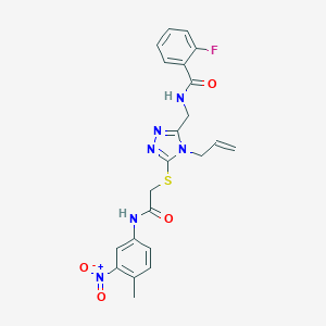 molecular formula C22H21FN6O4S B240283 N-[(4-allyl-5-{[2-(4-methyl-3-nitroanilino)-2-oxoethyl]sulfanyl}-4H-1,2,4-triazol-3-yl)methyl]-2-fluorobenzamide 