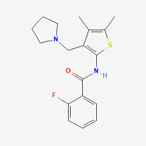 molecular formula C18H21FN2OS B2402852 N-(4,5-dimethyl-3-(pyrrolidin-1-ylmethyl)thiophen-2-yl)-2-fluorobenzamide CAS No. 671201-08-4