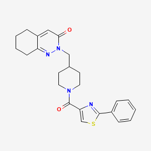 molecular formula C24H26N4O2S B2402867 2-[[1-(2-Phenyl-1,3-thiazole-4-carbonyl)piperidin-4-yl]methyl]-5,6,7,8-tetrahydrocinnolin-3-one CAS No. 2309307-21-7