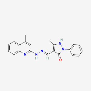 molecular formula C21H19N5O B2402874 (E)-3-methyl-4-((2-(4-methylquinolin-2-yl)hydrazono)methyl)-1-phenyl-1H-pyrazol-5-ol CAS No. 304683-42-9