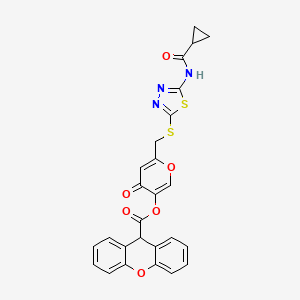 molecular formula C26H19N3O6S2 B2402881 6-(((5-(cyclopropanecarboxamido)-1,3,4-thiadiazol-2-yl)thio)methyl)-4-oxo-4H-pyran-3-yl 9H-xanthene-9-carboxylate CAS No. 896010-39-2