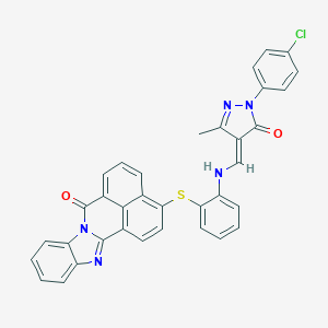 molecular formula C35H22ClN5O2S B240291 3-{[2-({[1-(4-chlorophenyl)-3-methyl-5-oxo-1,5-dihydro-4H-pyrazol-4-ylidene]methyl}amino)phenyl]sulfanyl}-7H-benzimidazo[2,1-a]benzo[de]isoquinolin-7-one 