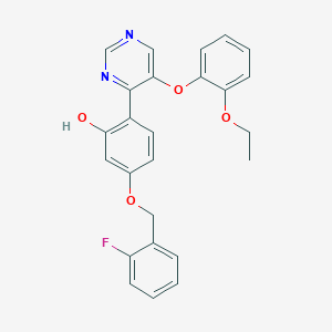 molecular formula C25H21FN2O4 B2402919 2-[5-(2-Ethoxyphenoxy)pyrimidin-4-yl]-5-[(2-fluorophenyl)methoxy]phenol CAS No. 877779-28-7