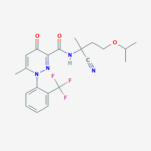 molecular formula C21H23F3N4O3 B2402921 N-[1-cyano-1-methyl-3-(propan-2-yloxy)propyl]-6-methyl-4-oxo-1-[2-(trifluoromethyl)phenyl]-1,4-dihydropyridazine-3-carboxamide CAS No. 1424396-72-4