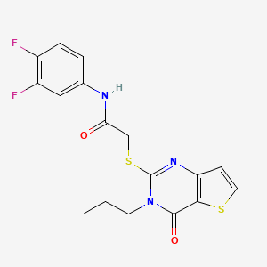 molecular formula C17H15F2N3O2S2 B2402922 N-(3,4-difluorophenyl)-2-[(4-oxo-3-propyl-3,4-dihydrothieno[3,2-d]pyrimidin-2-yl)sulfanyl]acetamide CAS No. 1261002-00-9