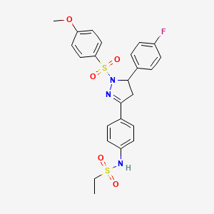 molecular formula C24H24FN3O5S2 B2402929 N-[4-[3-(4-fluorophenyl)-2-(4-methoxyphenyl)sulfonyl-3,4-dihydropyrazol-5-yl]phenyl]ethanesulfonamide CAS No. 851781-48-1