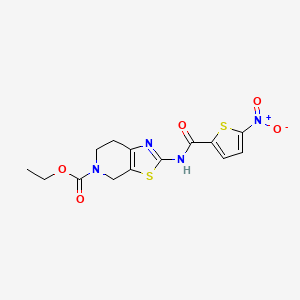 molecular formula C14H14N4O5S2 B2402954 ethyl 2-(5-nitrothiophene-2-carboxamido)-6,7-dihydrothiazolo[5,4-c]pyridine-5(4H)-carboxylate CAS No. 923463-77-8