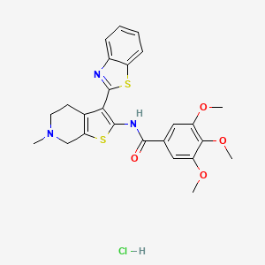 molecular formula C25H26ClN3O4S2 B2402956 N-(3-(benzo[d]thiazol-2-yl)-6-methyl-4,5,6,7-tetrahydrothieno[2,3-c]pyridin-2-yl)-3,4,5-trimethoxybenzamide hydrochloride CAS No. 1331109-32-0