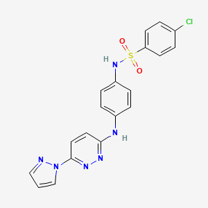 molecular formula C19H15ClN6O2S B2402959 N-(4-((6-(1H-pyrazol-1-yl)pyridazin-3-yl)amino)phenyl)-4-chlorobenzenesulfonamide CAS No. 1014026-27-7