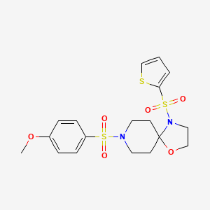 molecular formula C18H22N2O6S3 B2402963 8-((4-Methoxyphenyl)sulfonyl)-4-(thiophen-2-ylsulfonyl)-1-oxa-4,8-diazaspiro[4.5]decane CAS No. 903278-14-8