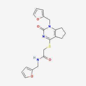 N-(furan-2-ylmethyl)-2-[[1-(furan-2-ylmethyl)-2-oxo-6,7-dihydro-5H-cyclopenta[d]pyrimidin-4-yl]sulfanyl]acetamide