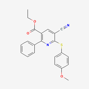 Ethyl 5-cyano-6-((4-methoxyphenyl)sulfanyl)-2-phenylnicotinate
