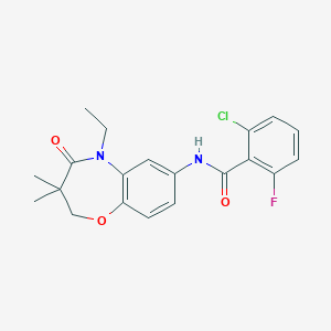 molecular formula C20H20ClFN2O3 B2403006 2-chloro-N-(5-ethyl-3,3-dimethyl-4-oxo-2,3,4,5-tetrahydrobenzo[b][1,4]oxazepin-7-yl)-6-fluorobenzamide CAS No. 921789-74-4