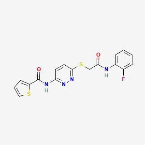 molecular formula C17H13FN4O2S2 B2403012 N-(6-((2-((2-fluorophenyl)amino)-2-oxoethyl)thio)pyridazin-3-yl)thiophene-2-carboxamide CAS No. 1021026-71-0