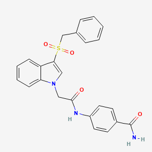 molecular formula C24H21N3O4S B2403035 4-(2-(3-(苯甲磺酰基)-1H-吲哚-1-基)乙酰氨基)苯甲酰胺 CAS No. 898454-27-8