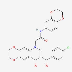 molecular formula C28H21ClN2O7 B2403066 2-[8-(4-氯苯甲酰)-9-氧代-2,3-二氢-[1,4]二氧杂环[2,3-g]喹啉-6-基]-N-(2,3-二氢-1,4-苯二氧杂环-6-基)乙酰胺 CAS No. 866341-74-4
