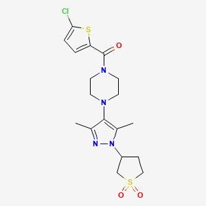 molecular formula C18H23ClN4O3S2 B2403070 (5-chlorothiophen-2-yl)(4-(1-(1,1-dioxidotetrahydrothiophen-3-yl)-3,5-dimethyl-1H-pyrazol-4-yl)piperazin-1-yl)methanone CAS No. 1251543-03-9