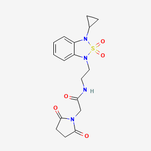 molecular formula C17H20N4O5S B2403072 N-[2-(3-环丙基-2,2-二氧代-1,3-二氢-2lambda6,1,3-苯并噻二唑-1-基)乙基]-2-(2,5-二氧代吡咯烷-1-基)乙酰胺 CAS No. 2097898-75-2