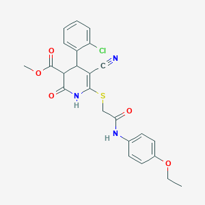 molecular formula C24H22ClN3O5S B2403083 Methyl 4-(2-chlorophenyl)-5-cyano-6-({2-[(4-ethoxyphenyl)amino]-2-oxoethyl}sulfanyl)-2-hydroxy-3,4-dihydropyridine-3-carboxylate CAS No. 369396-55-4