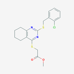 molecular formula C18H19ClN2O2S2 B2403095 Methyl 2-({2-[(2-chlorobenzyl)sulfanyl]-5,6,7,8-tetrahydro-4-quinazolinyl}sulfanyl)acetate CAS No. 339019-38-4