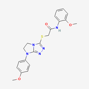 molecular formula C20H21N5O3S B2403102 N-(2-methoxyphenyl)-2-((7-(4-methoxyphenyl)-6,7-dihydro-5H-imidazo[2,1-c][1,2,4]triazol-3-yl)thio)acetamide CAS No. 921515-39-1