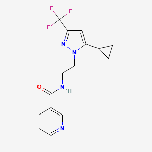 molecular formula C15H15F3N4O B2403107 N-(2-(5-cyclopropyl-3-(trifluoromethyl)-1H-pyrazol-1-yl)ethyl)nicotinamide CAS No. 1798028-57-5