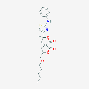 molecular formula C23H28N2O5S B240314 3-(2-Anilino-1,3-thiazol-4-yl)-3-methyl-8-[(pentyloxy)methyl]-2,7-dioxaspiro[4.4]nonane-1,6-dione 