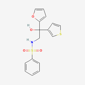 molecular formula C16H15NO4S2 B2403141 N-(2-(furan-2-yl)-2-hydroxy-2-(thiophen-3-yl)ethyl)benzenesulfonamide CAS No. 2034397-39-0