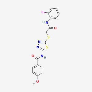 molecular formula C18H15FN4O3S2 B2403144 N-(5-((2-((2-fluorophenyl)amino)-2-oxoethyl)thio)-1,3,4-thiadiazol-2-yl)-4-methoxybenzamide CAS No. 392298-54-3