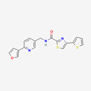 molecular formula C18H13N3O2S2 B2403145 N-((6-(furan-3-yl)pyridin-3-yl)methyl)-4-(thiophen-2-yl)thiazole-2-carboxamide CAS No. 2034561-42-5