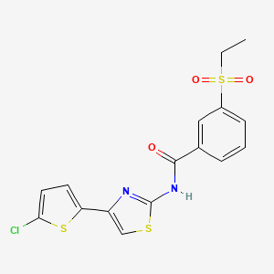 molecular formula C16H13ClN2O3S3 B2403183 N-(4-(5-氯噻吩-2-基)噻唑-2-基)-3-(乙磺酰基)苯甲酰胺 CAS No. 896365-25-6