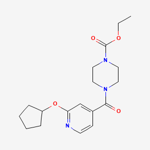 molecular formula C18H25N3O4 B2403184 Ethyl 4-(2-(cyclopentyloxy)isonicotinoyl)piperazine-1-carboxylate CAS No. 2034318-21-1