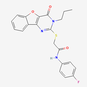 molecular formula C21H18FN3O3S B2403199 N-(4-fluorophenyl)-2-[(4-oxo-3-propyl-[1]benzofuro[3,2-d]pyrimidin-2-yl)sulfanyl]acetamide CAS No. 899961-45-6