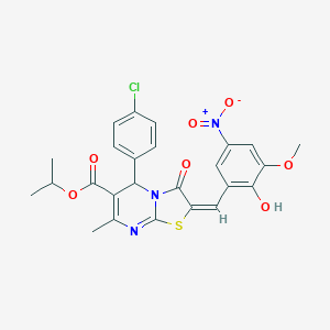 propan-2-yl (2E)-5-(4-chlorophenyl)-2-[(2-hydroxy-3-methoxy-5-nitrophenyl)methylidene]-7-methyl-3-oxo-5H-[1,3]thiazolo[3,2-a]pyrimidine-6-carboxylate