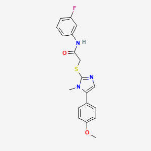 molecular formula C19H18FN3O2S B2403210 N-(3-fluorophenyl)-2-((5-(4-methoxyphenyl)-1-methyl-1H-imidazol-2-yl)thio)acetamide CAS No. 941969-94-4