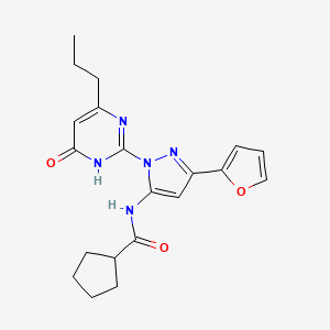 molecular formula C20H23N5O3 B2403215 N-(3-(呋喃-2-基)-1-(6-氧代-4-丙基-1,6-二氢嘧啶-2-基)-1H-吡唑-5-基)环戊烷甲酰胺 CAS No. 1207051-54-4