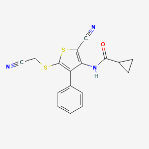 N-{2-cyano-5-[(cyanomethyl)sulfanyl]-4-phenyl-3-thienyl}cyclopropanecarboxamide