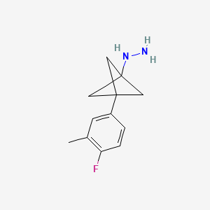 molecular formula C12H15FN2 B2403226 [3-(4-Fluoro-3-methylphenyl)-1-bicyclo[1.1.1]pentanyl]hydrazine CAS No. 2287318-72-1