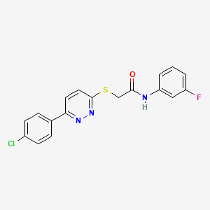 molecular formula C18H13ClFN3OS B2403227 2-[6-(4-chlorophenyl)pyridazin-3-yl]sulfanyl-N-(3-fluorophenyl)acetamide CAS No. 872688-71-6