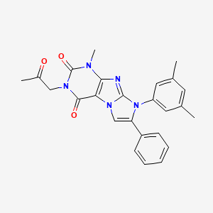 molecular formula C25H23N5O3 B2403235 8-(3,5-Dimethylphenyl)-1-methyl-3-(2-oxopropyl)-7-phenyl-1,3,5-trihydro-4-imid azolino[1,2-h]purine-2,4-dione CAS No. 886896-47-5