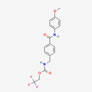 molecular formula C18H17F3N2O4 B2403255 2,2,2-三氟乙基 N-{4-[(4-甲氧基苯胺)羰基]苄基}氨基甲酸酯 CAS No. 477857-90-2
