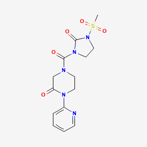 molecular formula C14H17N5O5S B2403256 4-(3-(Methylsulfonyl)-2-oxoimidazolidine-1-carbonyl)-1-(pyridin-2-yl)piperazin-2-one CAS No. 2309588-00-7