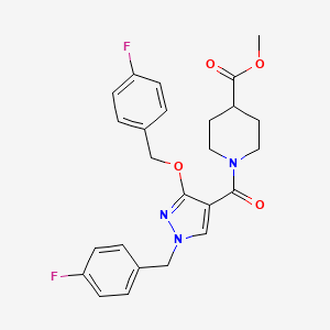 molecular formula C25H25F2N3O4 B2403281 methyl 1-(1-(4-fluorobenzyl)-3-((4-fluorobenzyl)oxy)-1H-pyrazole-4-carbonyl)piperidine-4-carboxylate CAS No. 1014067-60-7